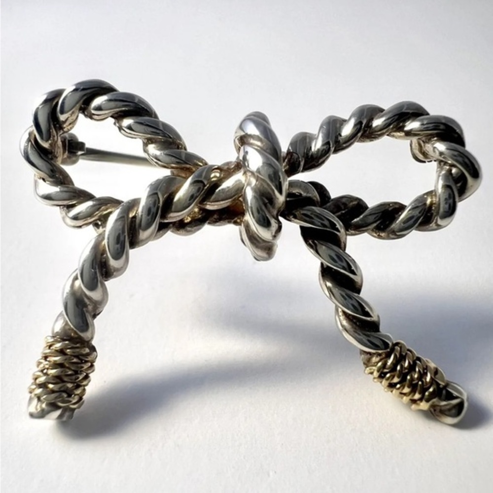 Authentic Vintage Tiffany & Co. Sterling Silver 925 & 18k Gold Rope Ribbon Bow B View 2